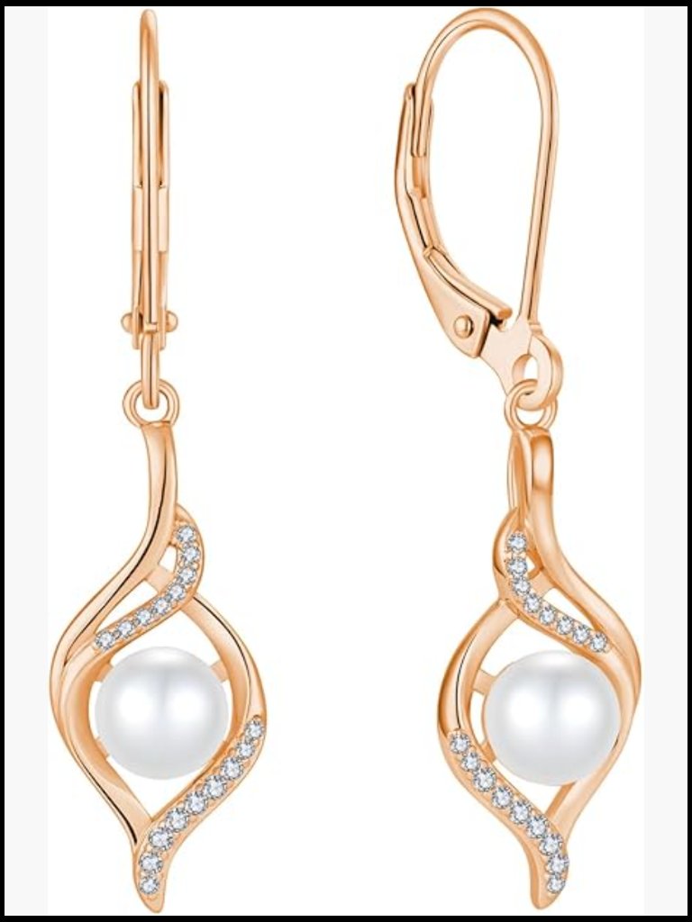 Infinity Leverback Drop Earrings 925 Sterling Silver Pearl Dangle